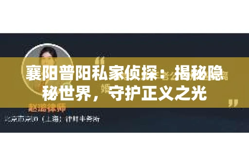 襄阳普阳私家侦探：揭秘隐秘世界，守护正义之光